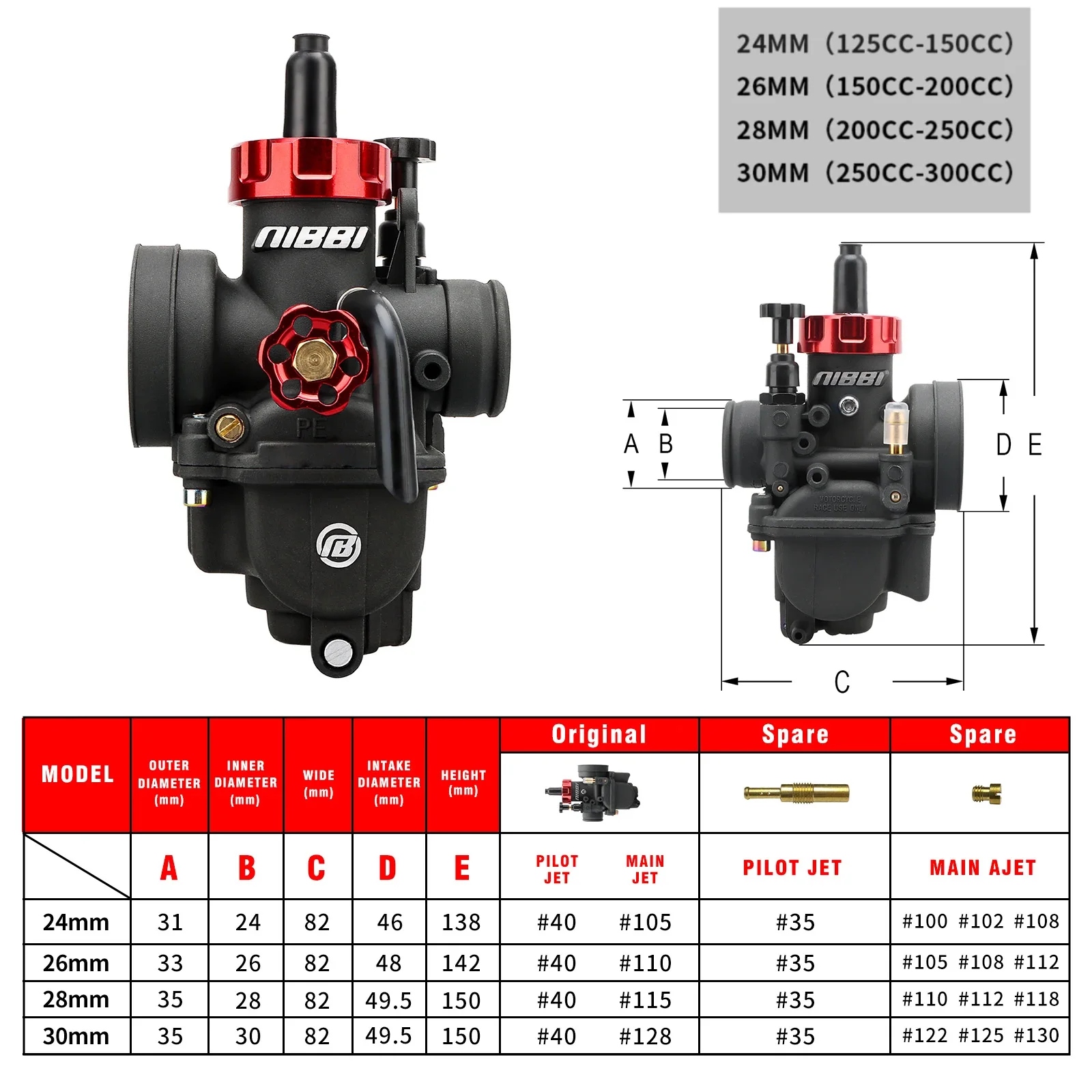 Cuerpo de mariposa NIBBI PE24/26mm Yamaha Suzuki 2T 4T - imagen 2