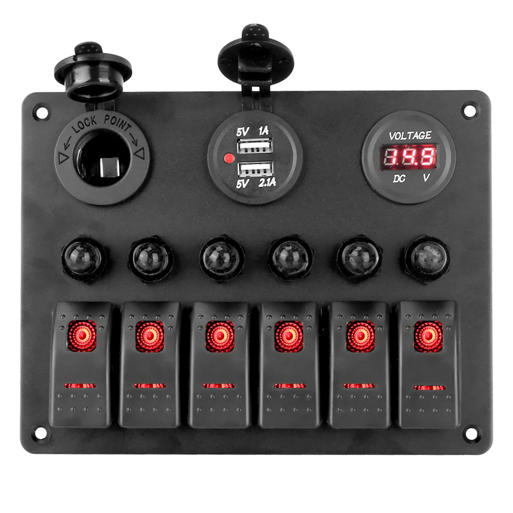 Panel estanco de 6 interruptores con USB y voltímetro 12/24 V - imagen 3