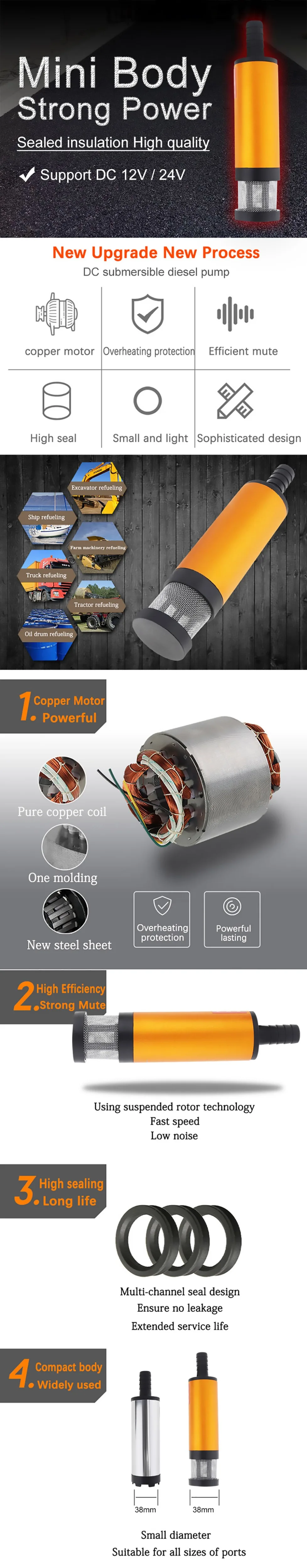 Bomba sumergible con cable e interruptor