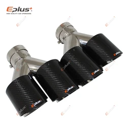 EPLUS Silenciador de fibra de carbono para coche, punta brillante en forma de Y, silenciador de tubo de escape de doble salida, decoración de boquilla, Universal, plateado inoxidable
