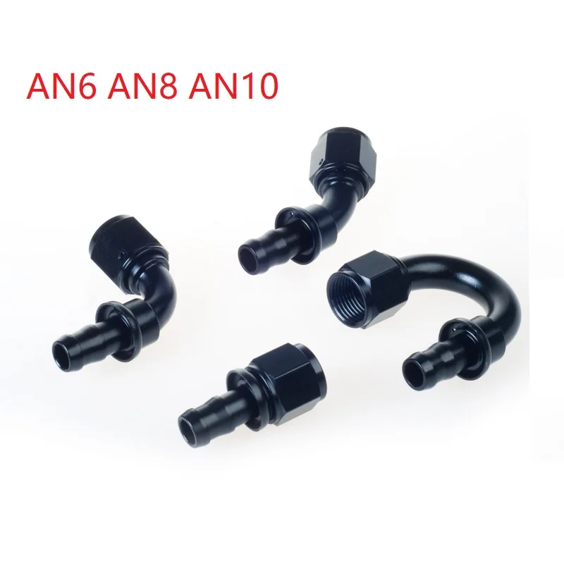 Uuiversal-accesorio de combustible y aceite de aluminio AN6 AN8 AN10, manguera de empuje de combustible, 0, 90, 45, 180 grados, extremo de manguera de tubo de goma
