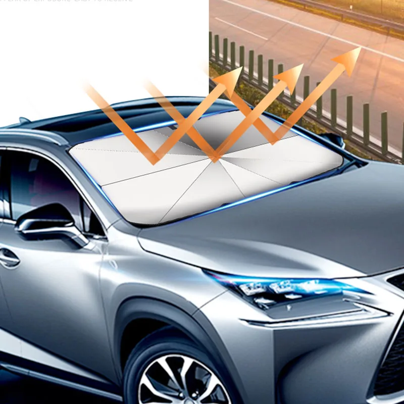 Parasol plegado para facilitar su almacenamiento en el automóvil