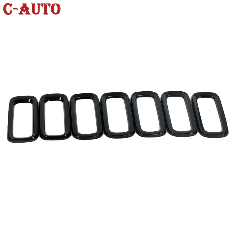 7 Uds ABS negro para Jeep Renegade 2015 2016 2017 insertos de rejilla delantera moldura de marco de parrilla de carreras ABS negro - imagen 2