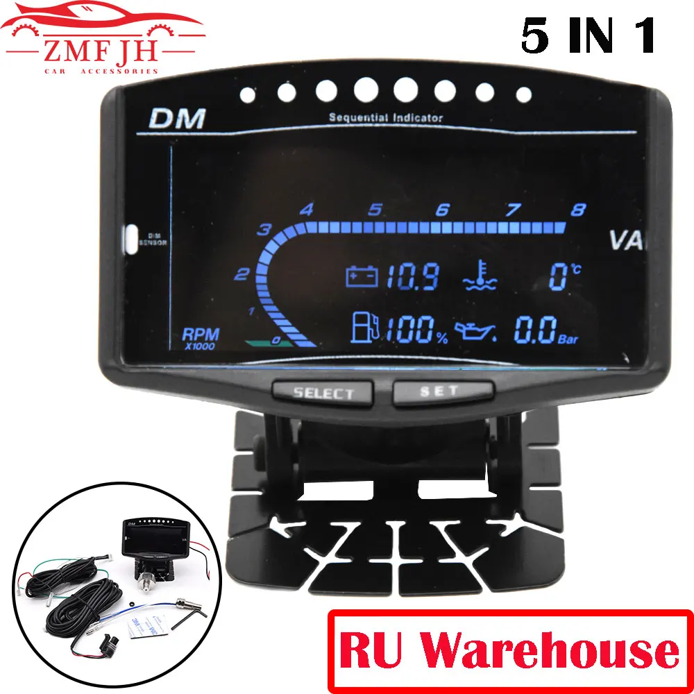namaz Universal Truck Car LCD 5 In 1 Medidor Digital Tacómetro Sensor de Presión de Óleo Volt Voltímetro Temperatura del Agua Medidor de Combustible 12V/24V