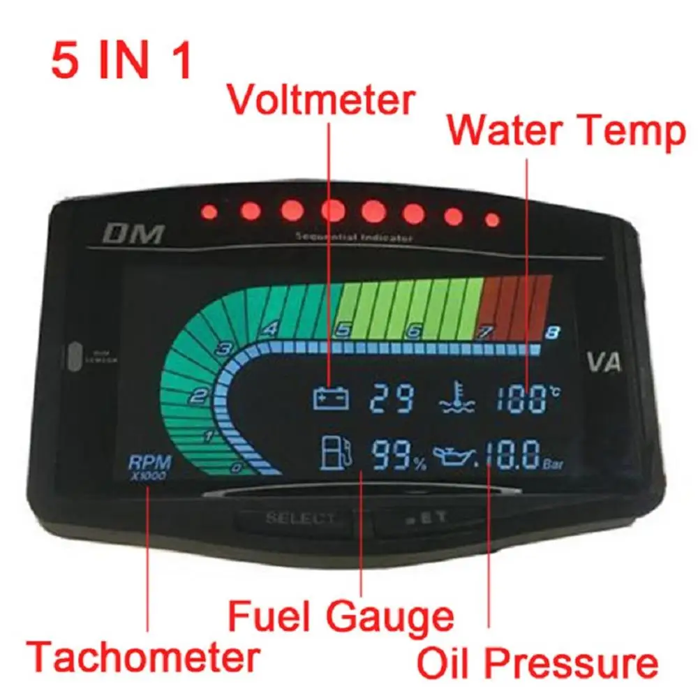 namaz Universal Truck Car LCD 5 In 1 Medidor Digital Tacómetro Sensor de Presión de Óleo Volt Voltímetro Temperatura del Agua Medidor de Combustible 12V/24V - imagen 2