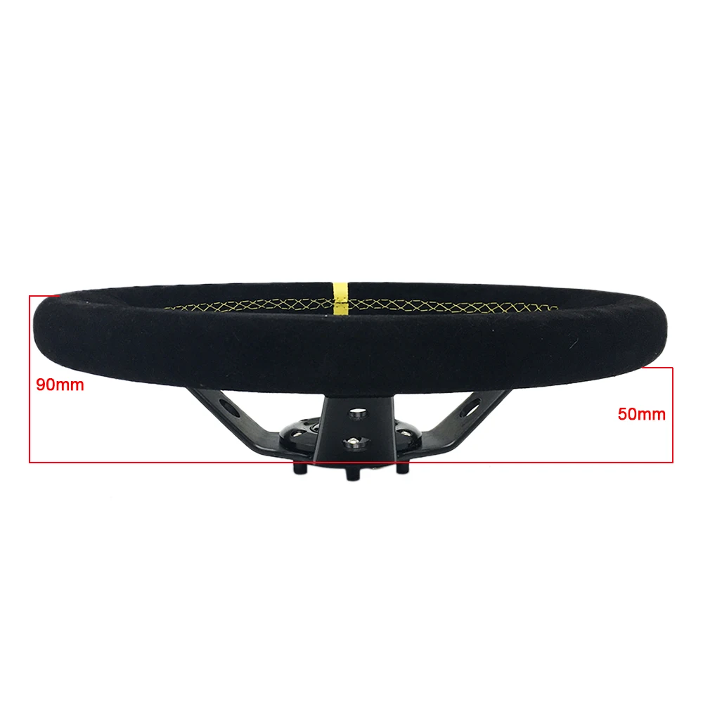Volante deportivo OM-Sports 350mm piel ante – negro/azul con botón bocina - imagen 3