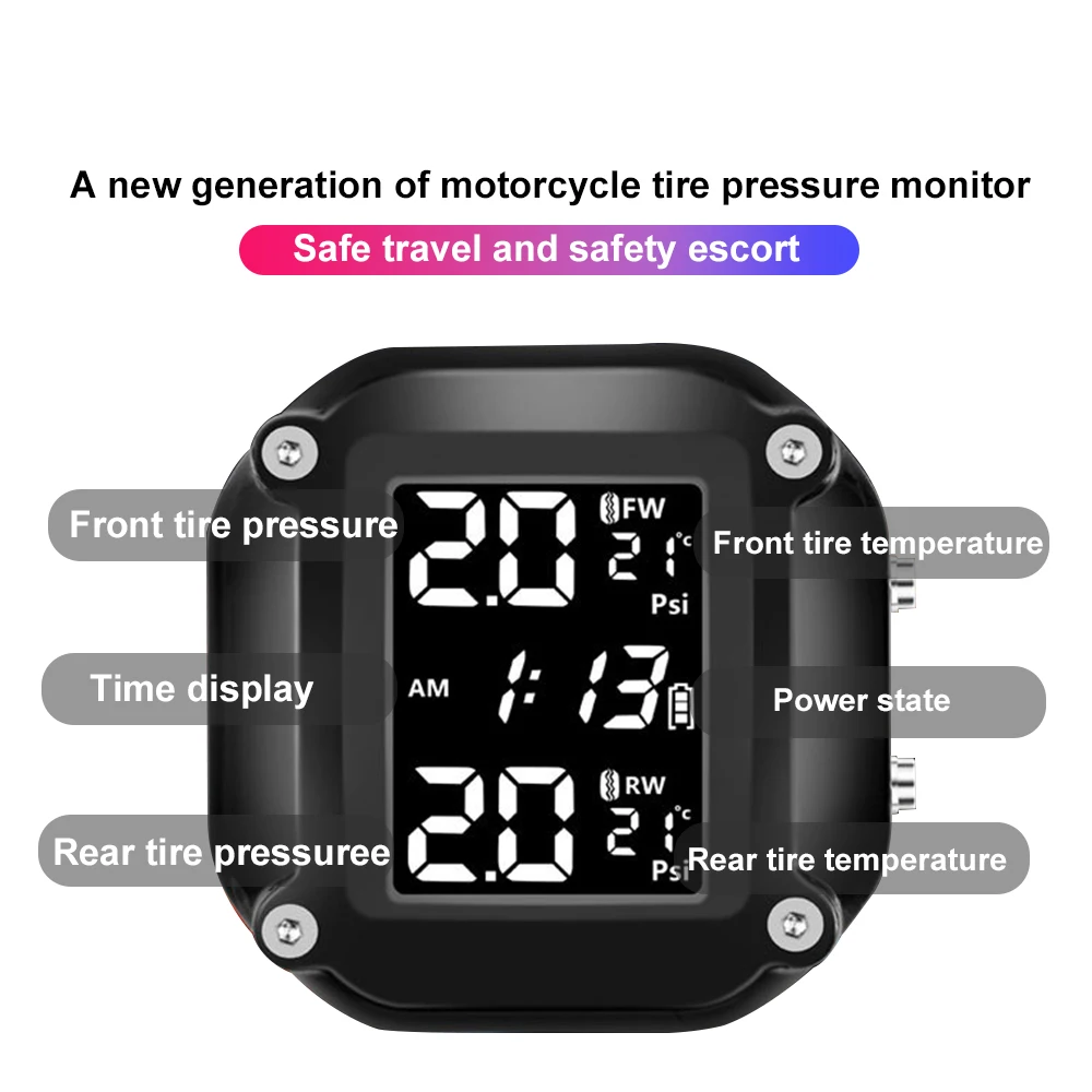 Pantalla LCD TPMS para moto con 2 sensores externos – monitor presión neumáticos - imagen 5