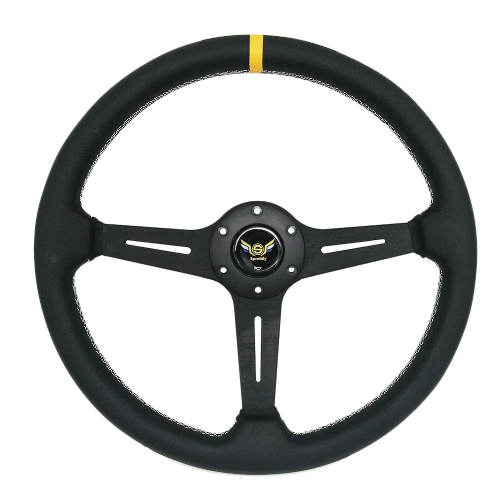 Volante de carreras Spceddy 370 mm de cuero con bocina - imagen 2