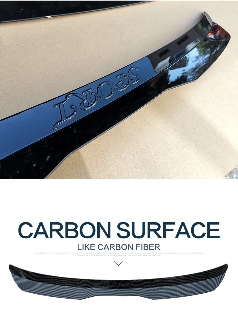 Detalle del acabado de carbono del alerón trasero