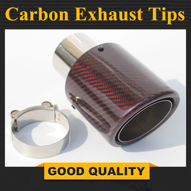 Punta de escape de carbono roja universal – tubo silenciador coche