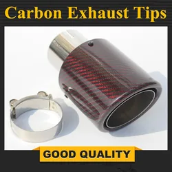 Punta de escape de carbono roja universal – tubo silenciador coche