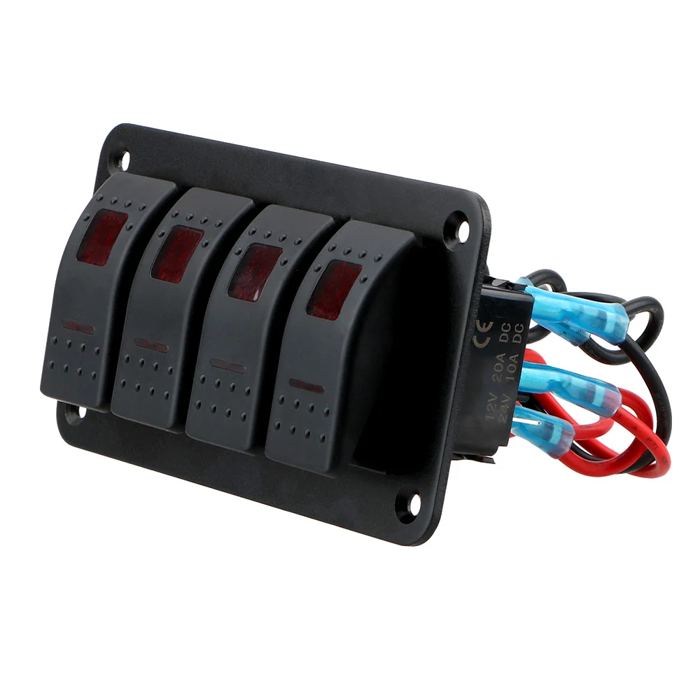 Panel de 4 interruptores basculantes LED para coche y barco