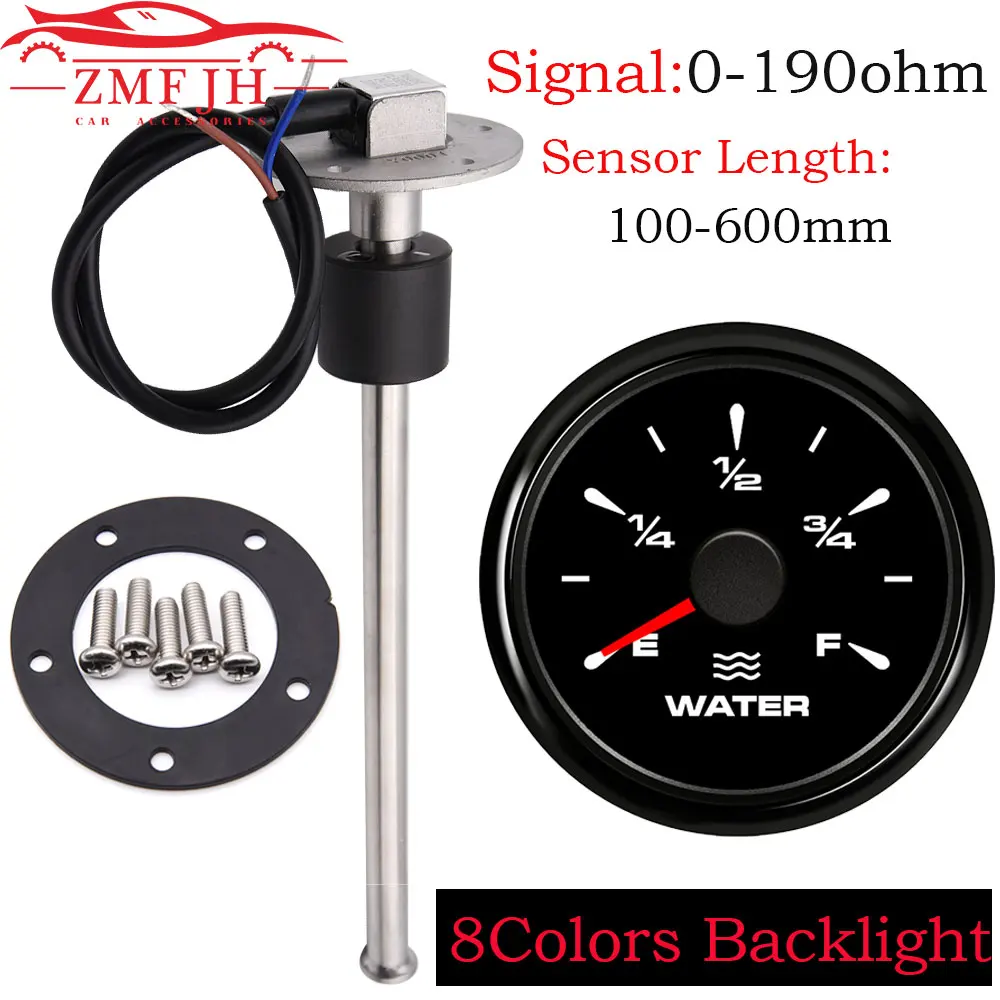 Aforador nivel agua 52 mm, sensor 0-190 ohmios para coche y barco