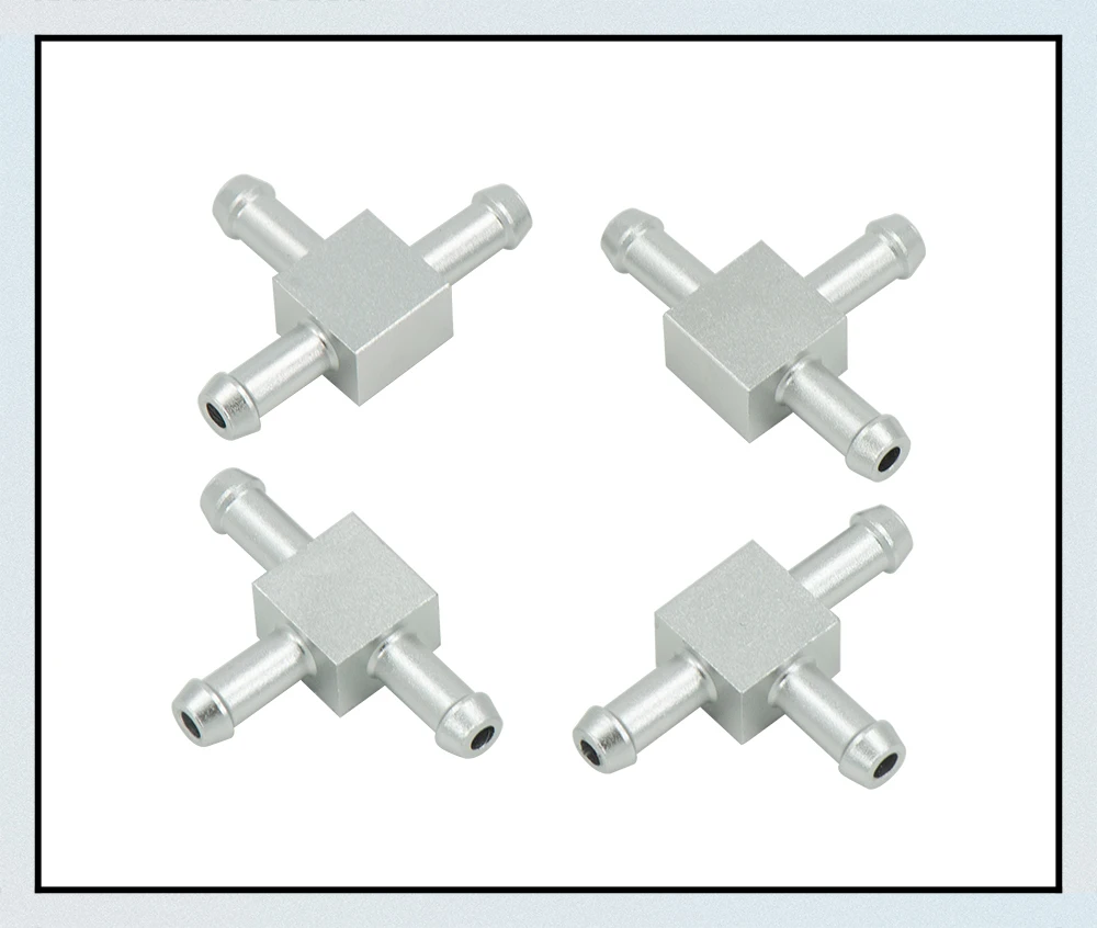 Conector de vacío en T de aluminio plateado de 6 mm