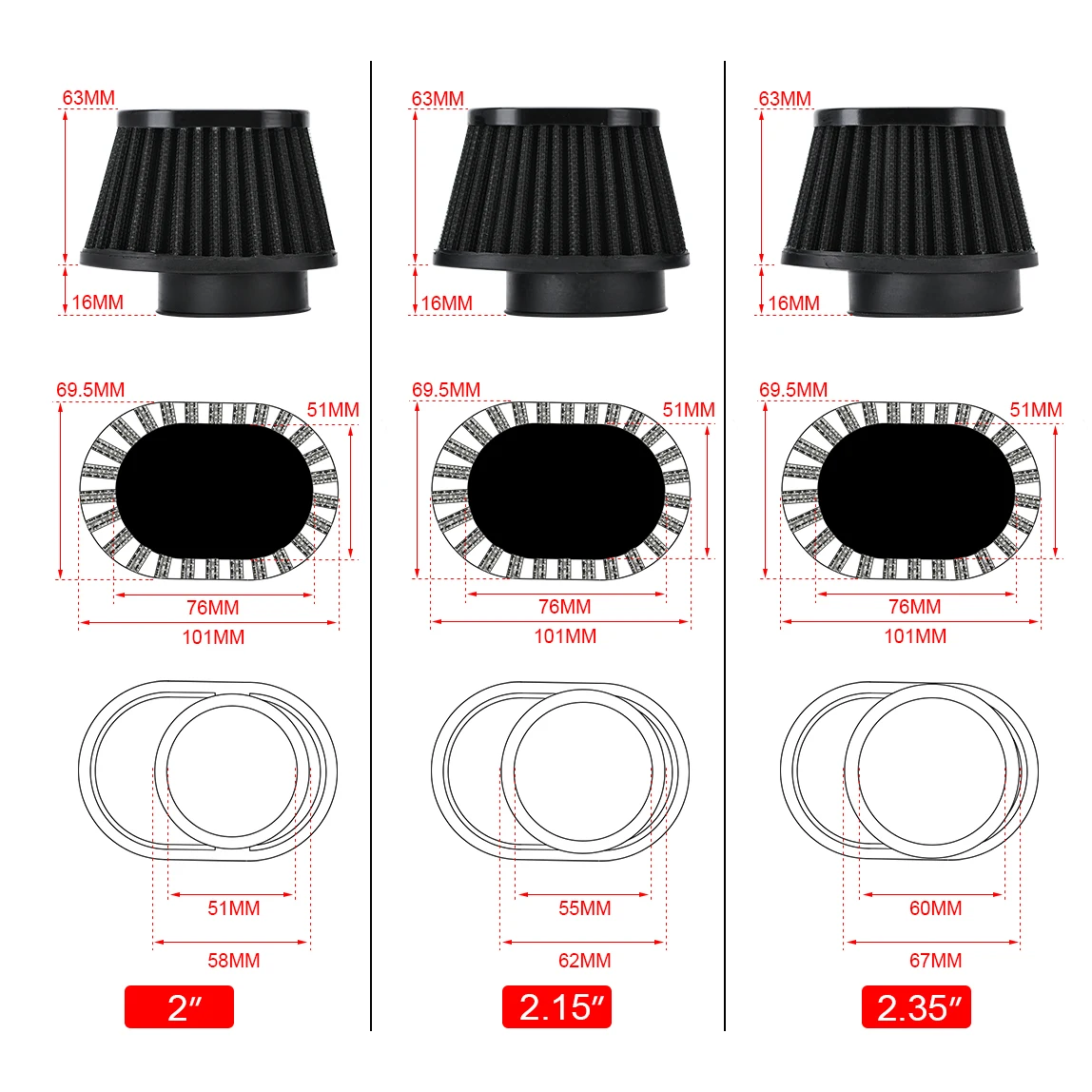 Filtro de aire cónico universal para coche y moto, varias medidas - imagen 5
