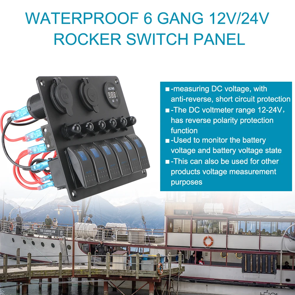 Panel estanco de 6 interruptores con USB y voltímetro 12/24 V - imagen 5