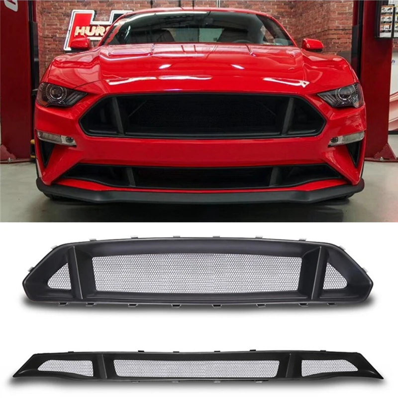Parrillas de panal de malla de miel para parachoques delantero de coche FRP/fibra de carbono para Ford Mustang 2018-2019 estilo de coche