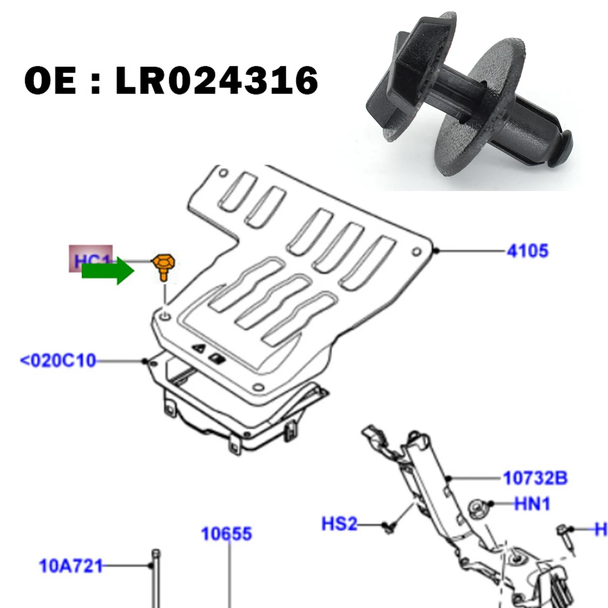 Clips de fijación panel capó Land Rover LR024316, agujero 9 mm - imagen 3