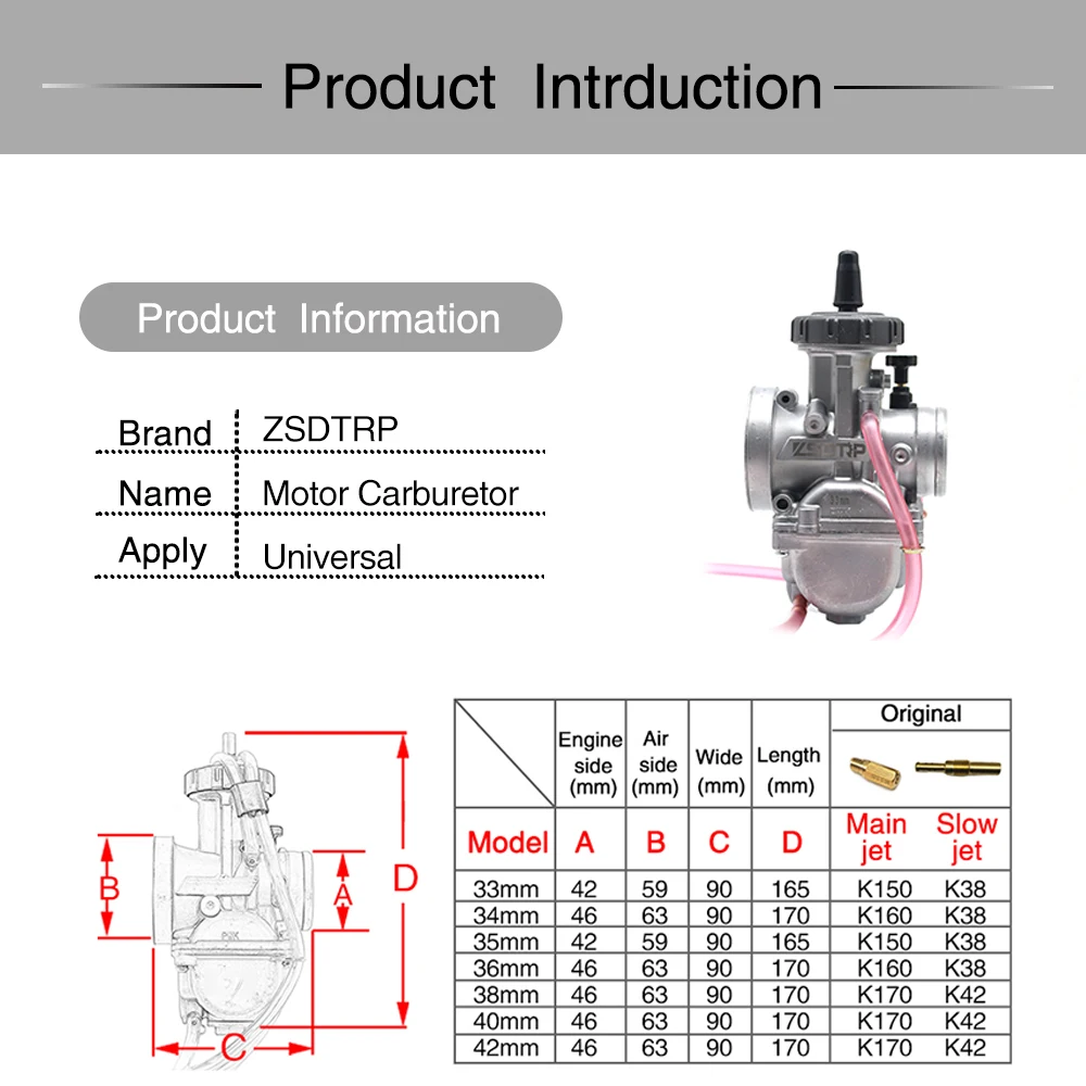 Carburador ZS Racing Keihin PWK universal 2T/4T moto - imagen 2