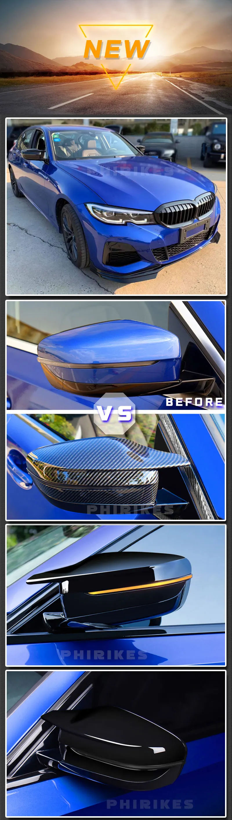 Cubiertas de espejo retrovisor ABS con diseño de fibra de carbono para BMW