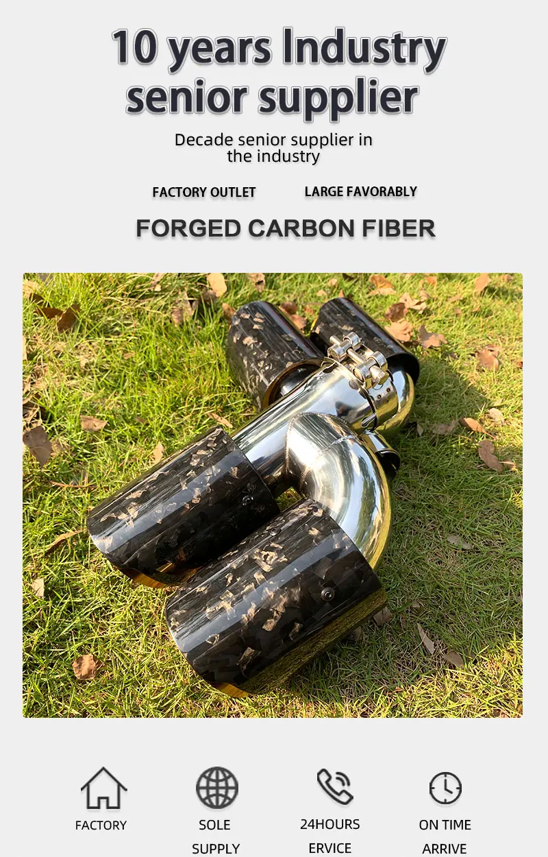 Punta de escape doble con acabado de fibra de carbono forjada y acero inoxidable dorado
