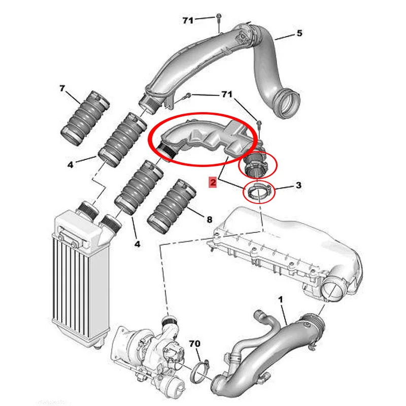 Tubo intercooler admisión Peugeot 308 Citroën C3 C4 - imagen 5