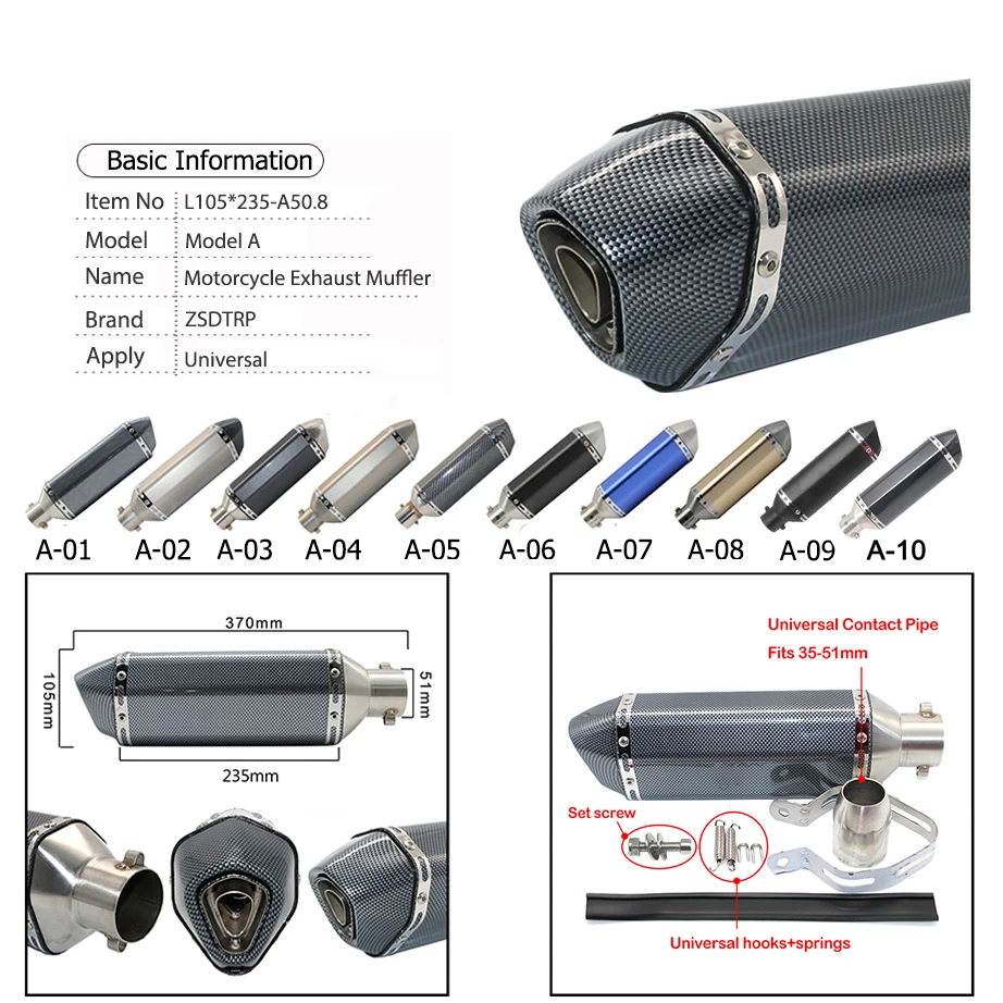 ZS Racing silenciador de escape universal Yamaha FZ6 MT07 moto - imagen 2