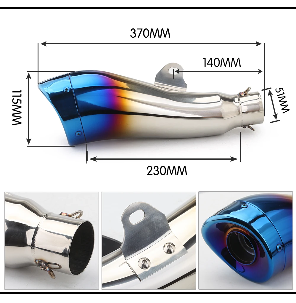 Detalle del silenciador universal de acero para motocicleta