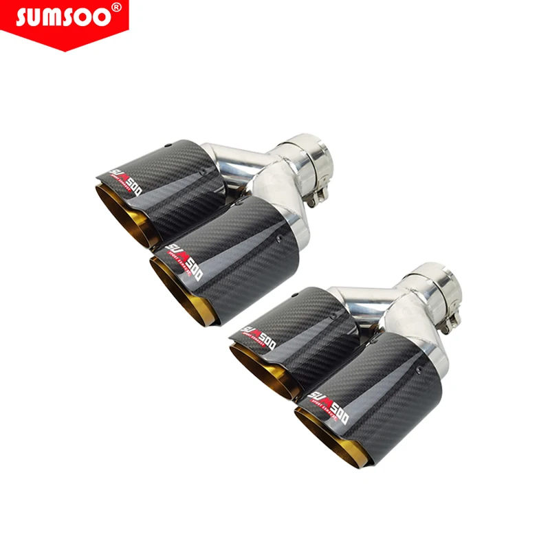 SUMSOO Silenciador de escape de carbono con punta doble cromada