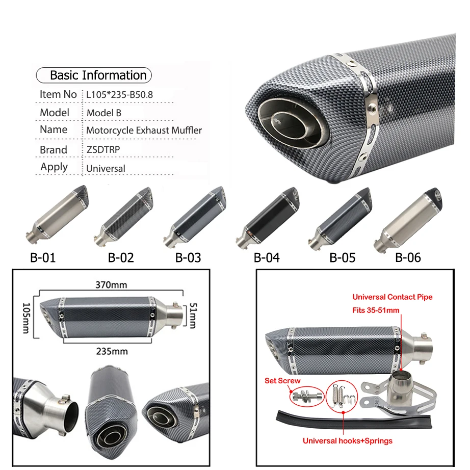 ZS Racing silenciador de escape universal Yamaha FZ6 MT07 moto - imagen 3
