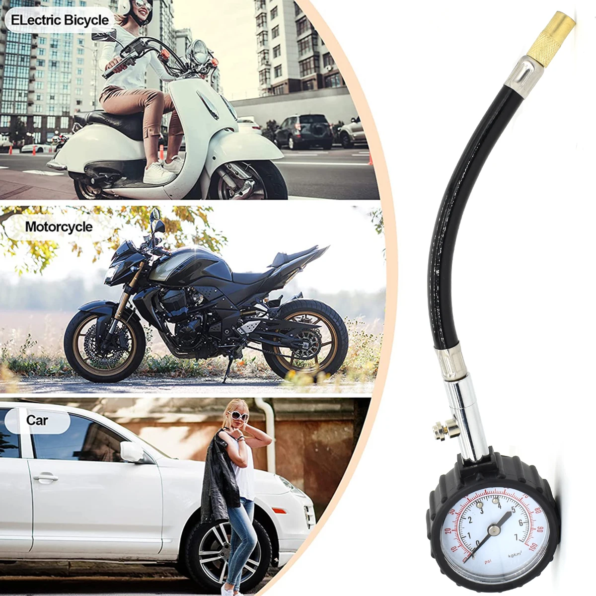 Medidor presión neumáticos tubo largo alta precisión coche moto bici - imagen 3