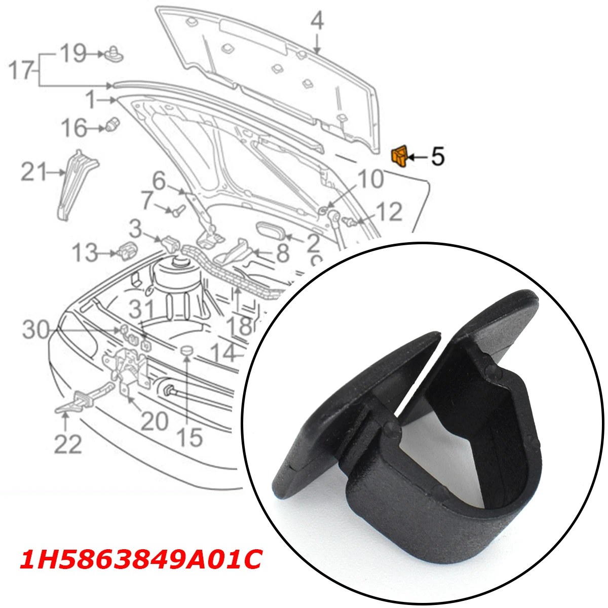 Clip aislamiento capó 1H5863849 – Compatible VW SEAT Skoda - imagen 3