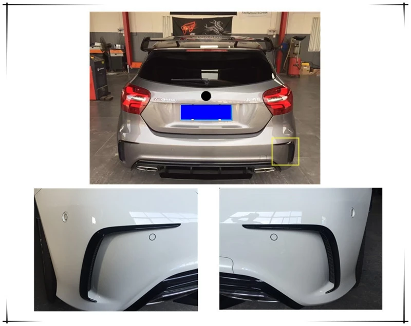 Canards parachoques trasero Mercedes W176 A200/A250/A45 AMG negro brillo - imagen 3