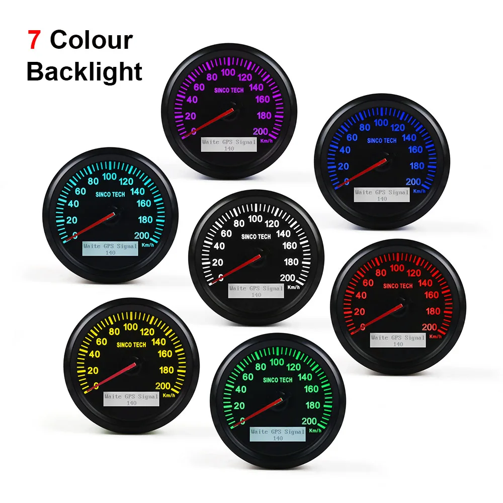 Velocímetro GPS Universal de 85mm, medidor de velocidad de 200 km/h con retroiluminación de 7 colores, 12V, 24V con LCD para coche, camión, barco, Motor - imagen 2