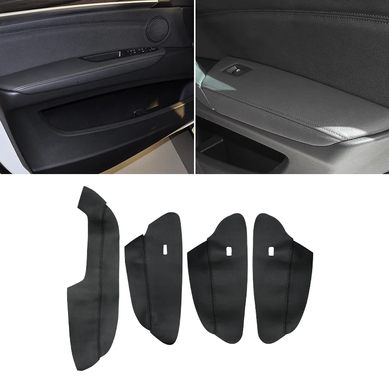 Cubierta de cuero para reposabrazos LHD para BMW X5 E70 2007 2008 2009 2010 2011 2012 2013 4 Uds Panel de reposabrazos de puerta de coche cubierta de piel pegatina embellecedora