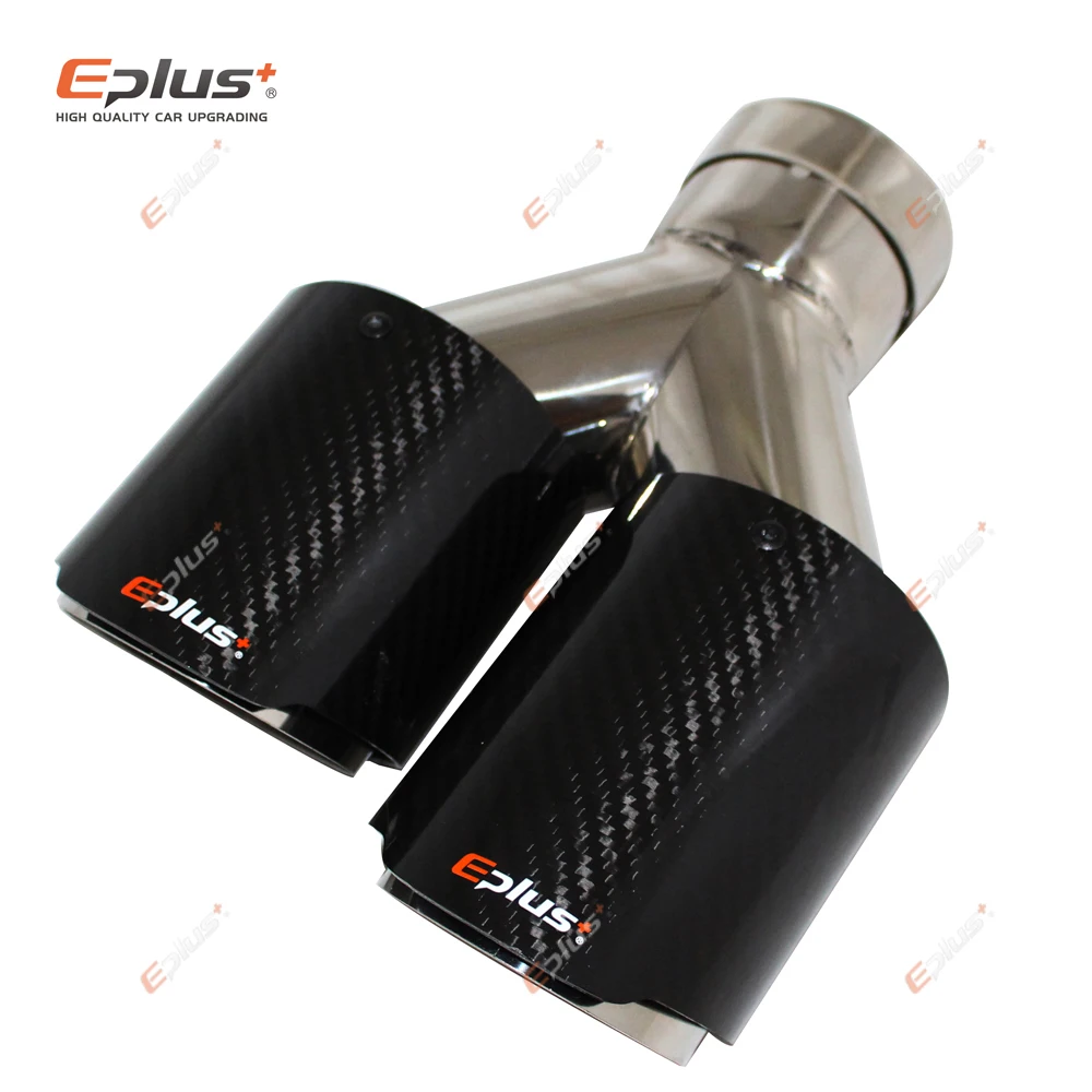 EPLUS Silenciador de fibra de carbono para coche, punta brillante en forma de Y, silenciador de tubo de escape de doble salida, decoración de boquilla, Universal, plateado inoxidable - imagen 3