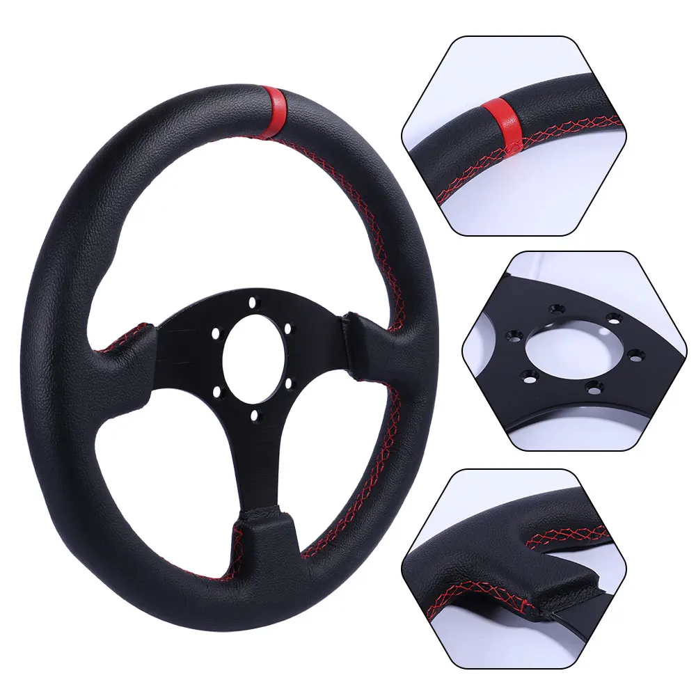 Volante universal de carreras para PC, cuero y aluminio, 330 mm - imagen 5