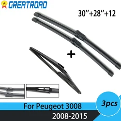 Escobillas de limpiaparabrisas para Peugeot 3008 2008-2015 limpiaparabrisas de ventana delantera trasera 2014 2013 2012 2011 2010 2009 30 ''+ 28''+ 12