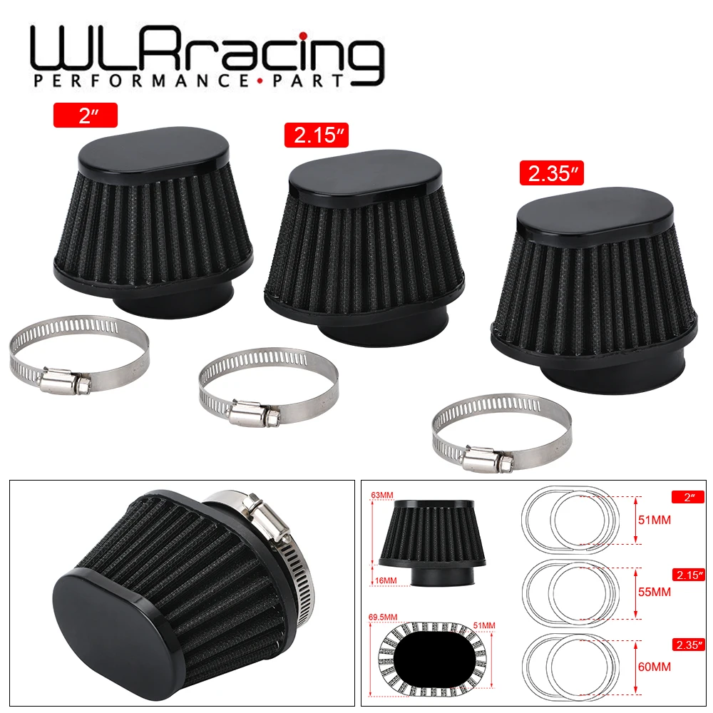 WLR - Filtro de aire para motocicleta 60 mm 55 mm 54 mm 51 mm 50 mm Universal para motor Coche mini bicicleta Filtro de cono de alto flujo de admisión de aire frío