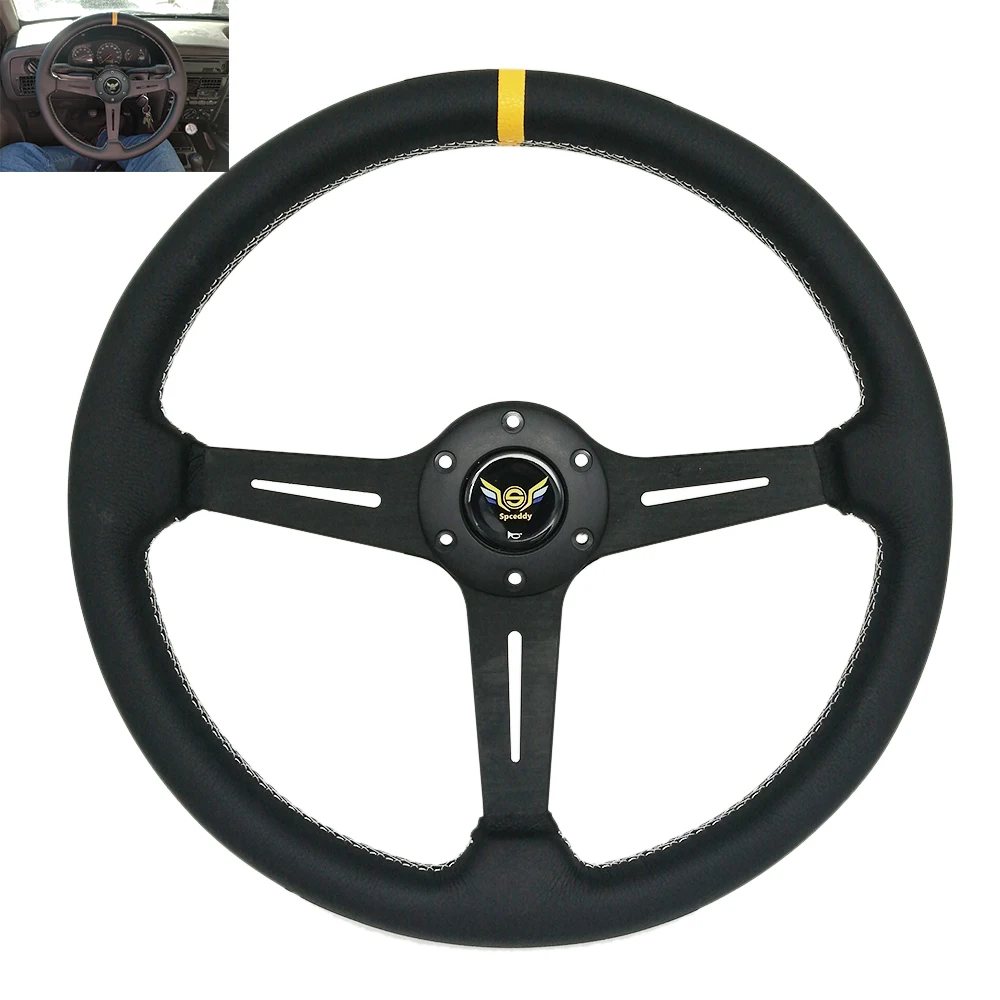 Volante de carreras Spceddy 370 mm de cuero con bocina