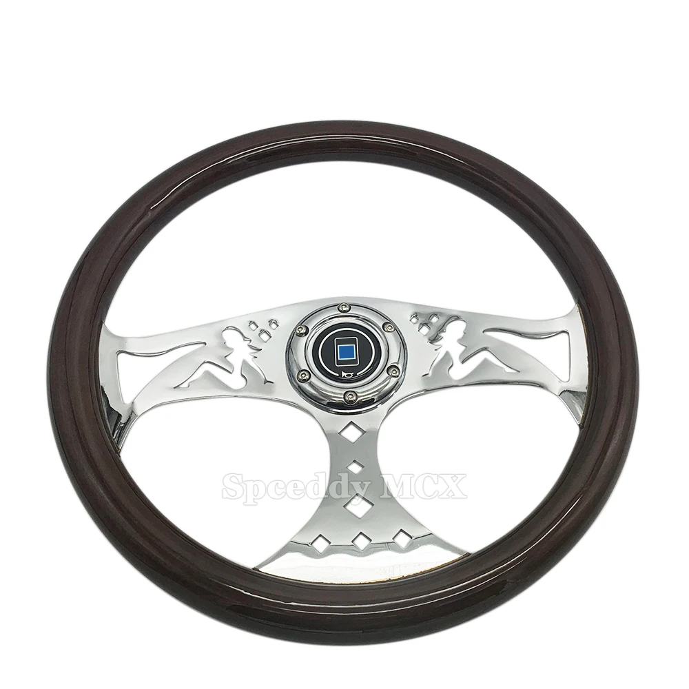 Volante deportivo universal N-LOGO de madera con botón de bocina