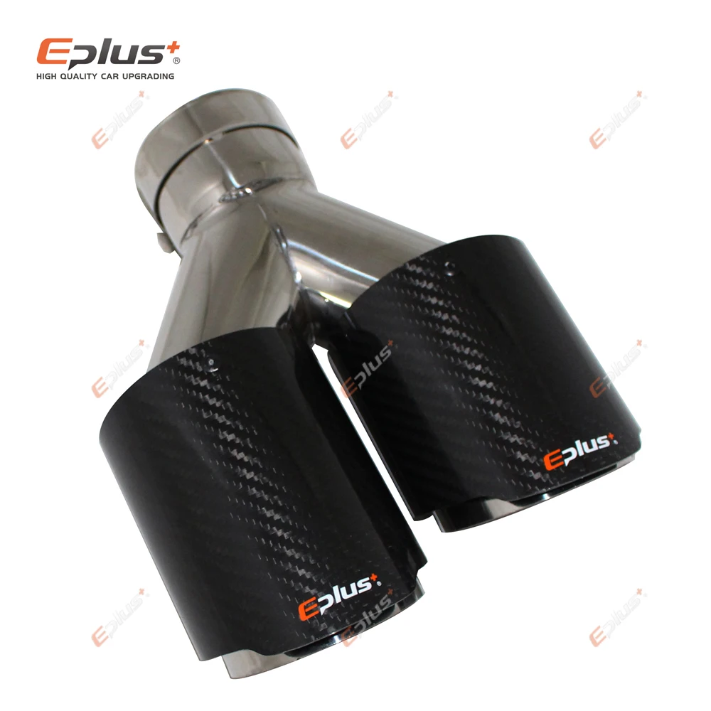 EPLUS Silenciador de fibra de carbono para coche, punta brillante en forma de Y, silenciador de tubo de escape de doble salida, decoración de boquilla, Universal, plateado inoxidable - imagen 4