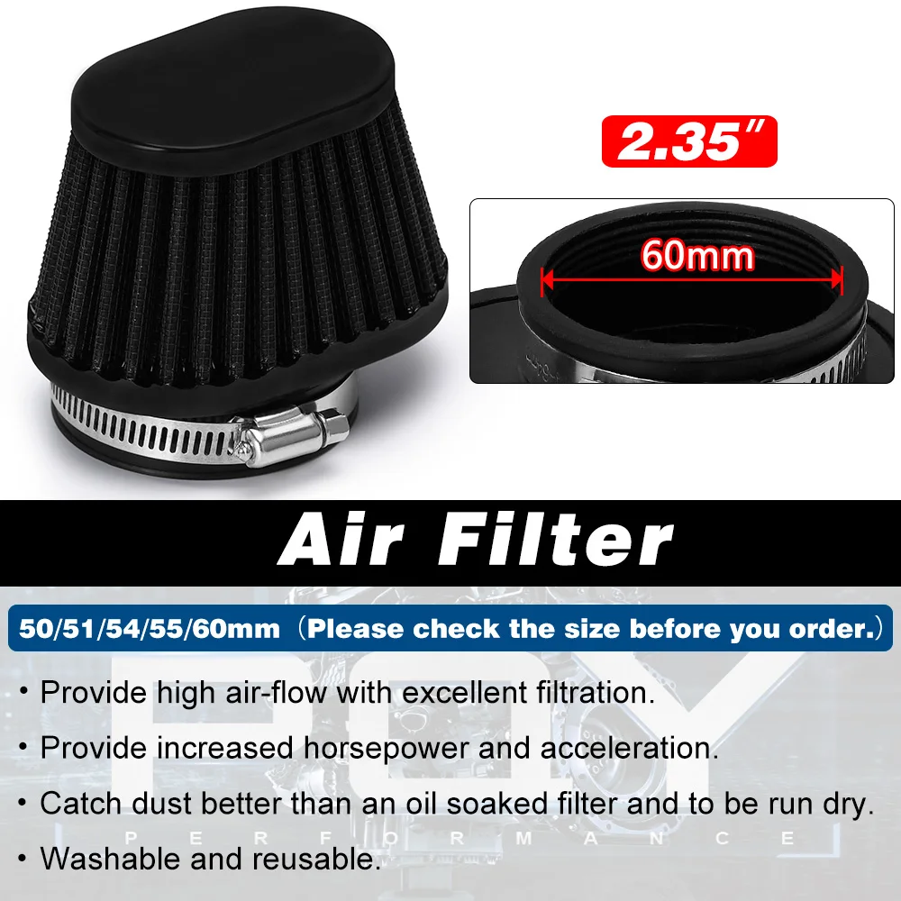 WLR - Filtro de aire para motocicleta 60 mm 55 mm 54 mm 51 mm 50 mm Universal para motor Coche mini bicicleta Filtro de cono de alto flujo de admisión de aire frío - imagen 2