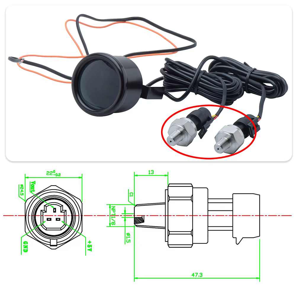 Sensor de Presión Inox 1/8NPT 220psi 5V – Aceite, Diésel y Aire - imagen 5