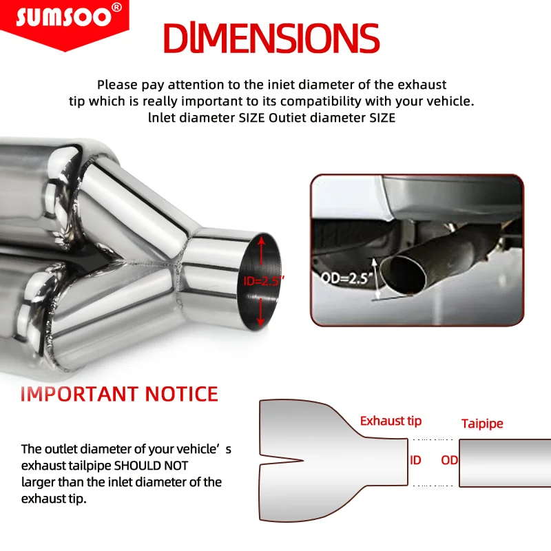 Tubo Escape Doble Sumsoo Acero Inoxidable Pulido Universal - imagen 3