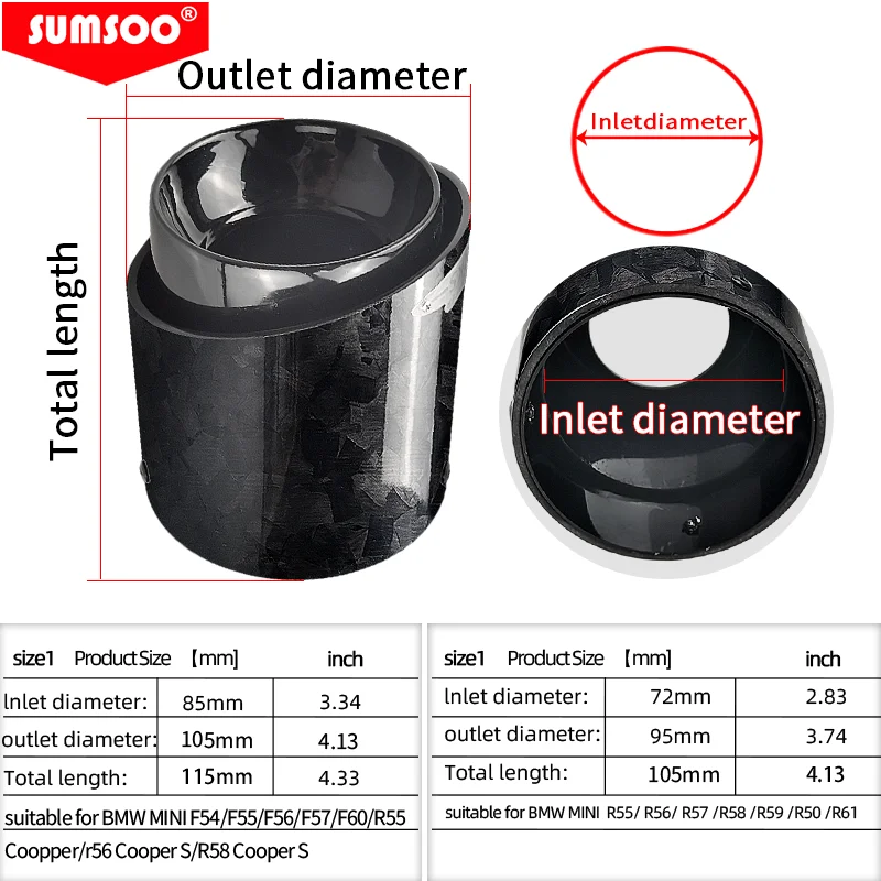 SUMSOO Punta de escape de carbono forjado para Mini Cooper R55-R61 - imagen 4