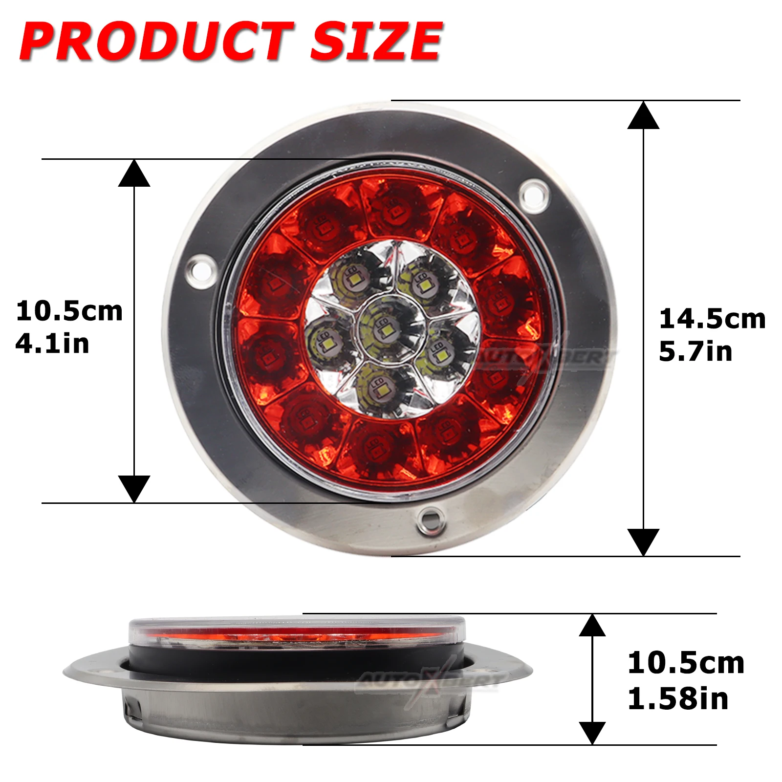 Luz trasera LED redonda 12-24V freno y marcha atrás para trailer, truck y caravana - imagen 4