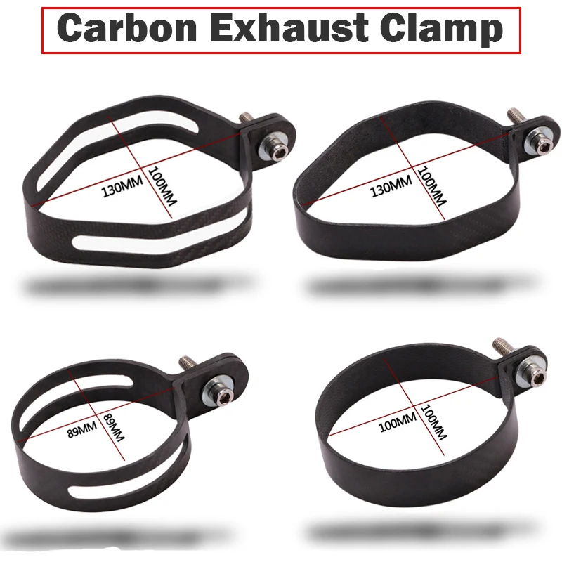 Silencioso de escape de fibra de carbono con abrazadera para moto, 90/100 mm