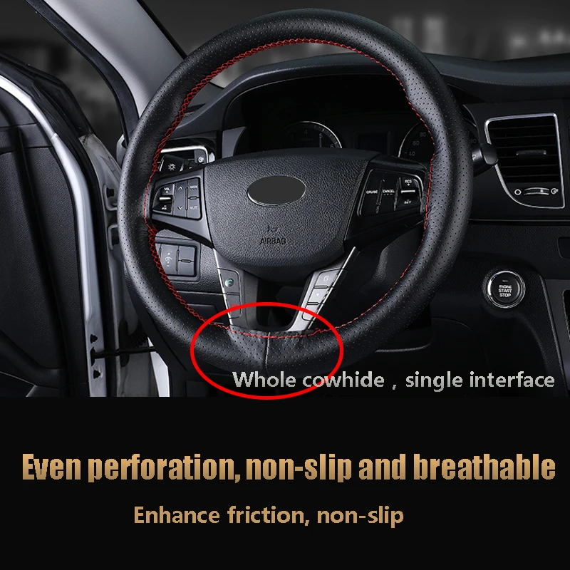 Funda de cuero genuino en diferentes ángulos del volante
