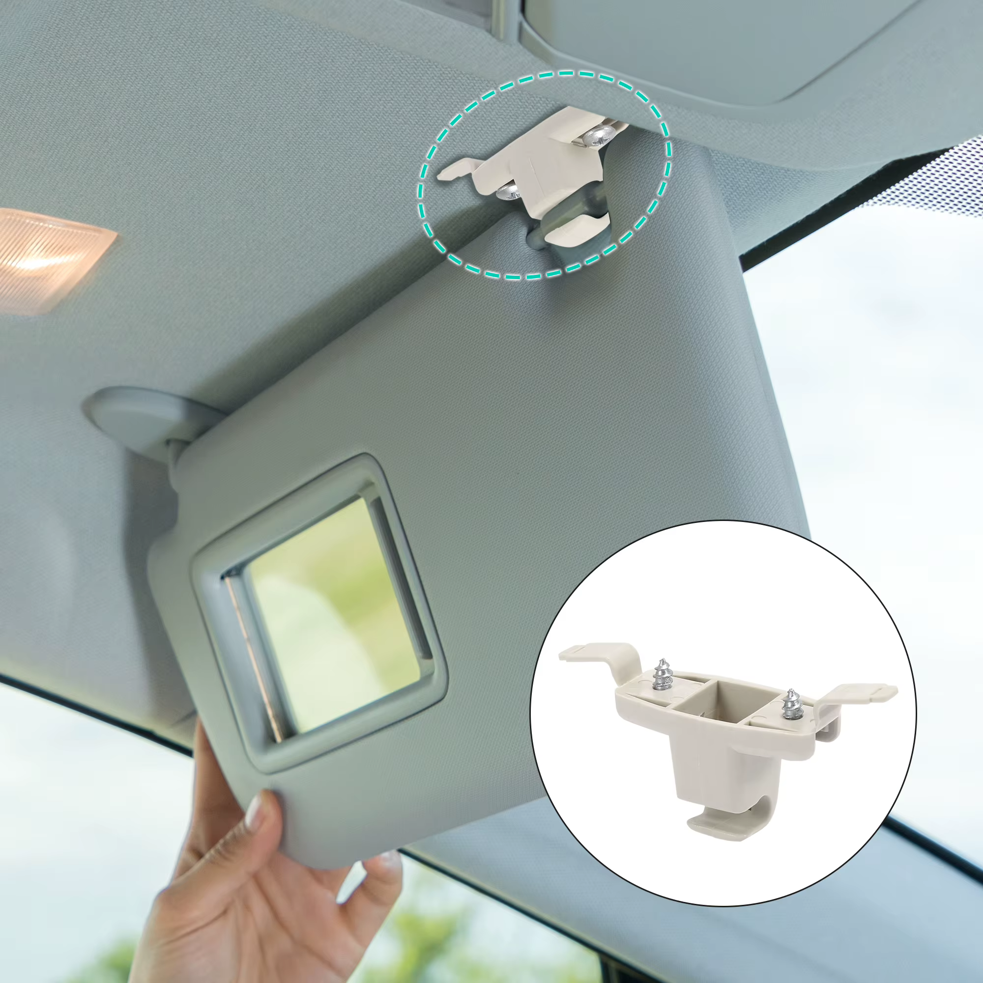 Gancho de plástico beige para sujetar el parasol del coche